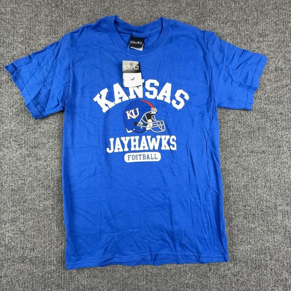 Kansas Jayhawks Shirt Mens Small Blue NCAA Football Helmet Old Varsity Brand